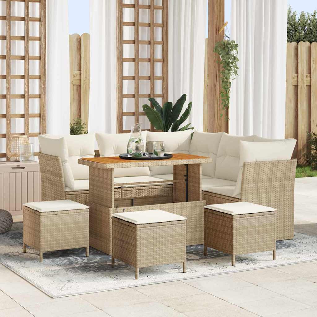 Gartensofa-set 9 stk. Beige Poly-Rattan