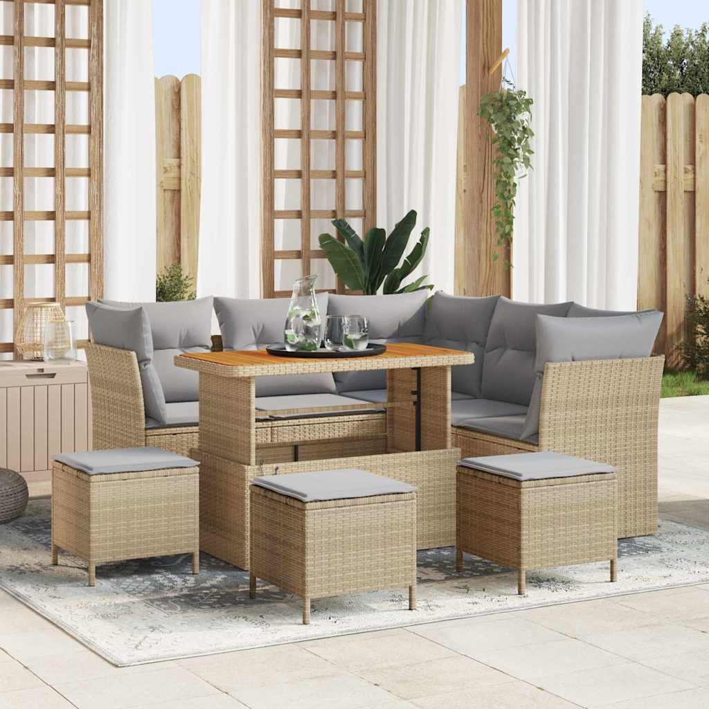 Gartensofa-set 9 stk. Beige Poly-Rattan