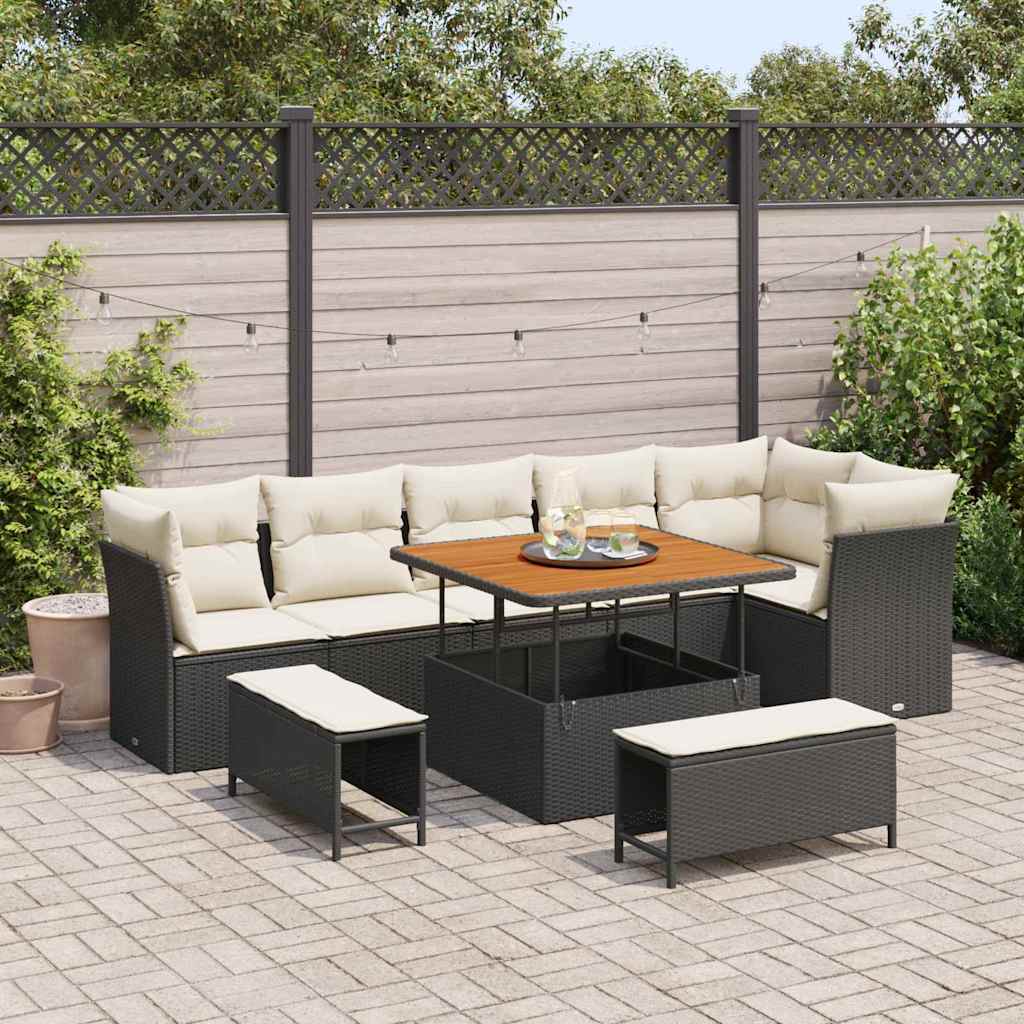 Gartensofa-set 9 stk. Schwarz Poly-Rattan