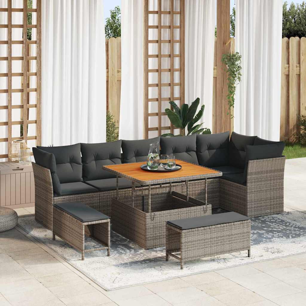 Gartensofa-set 9 stk. Grau Poly-Rattan
