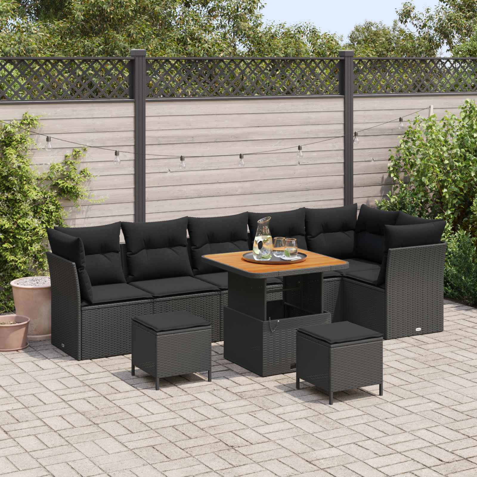 Gartensofa-set 9 stk. Schwarz Poly-Rattan