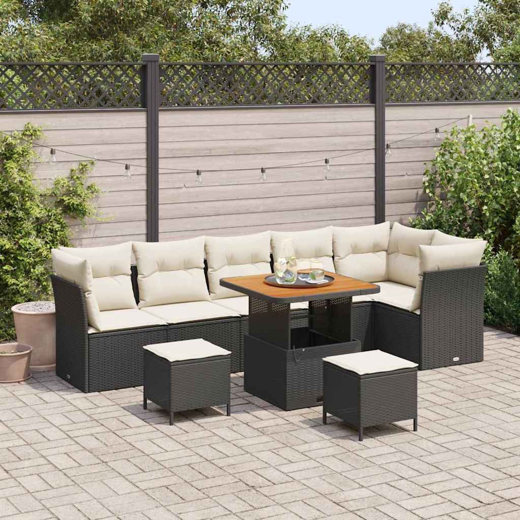 Gartensofa-set 9 stk. Schwarz Poly-Rattan