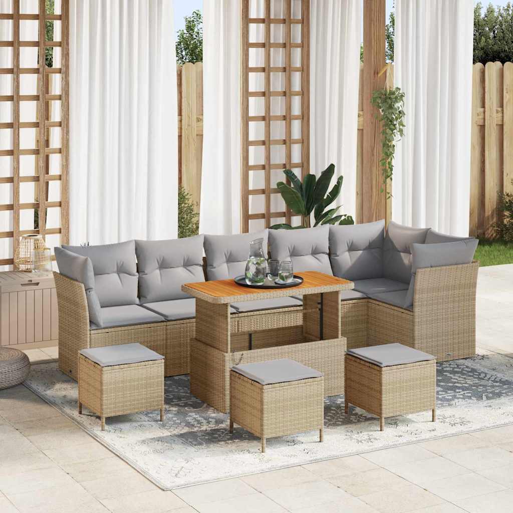 Gartensofa-set 10 stk. Beige Poly-Rattan