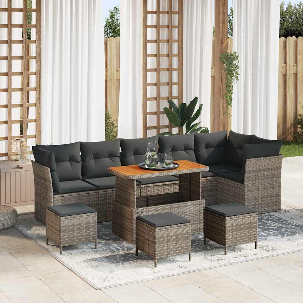 Gartensofa-set 10 stk. Grau Poly-Rattan