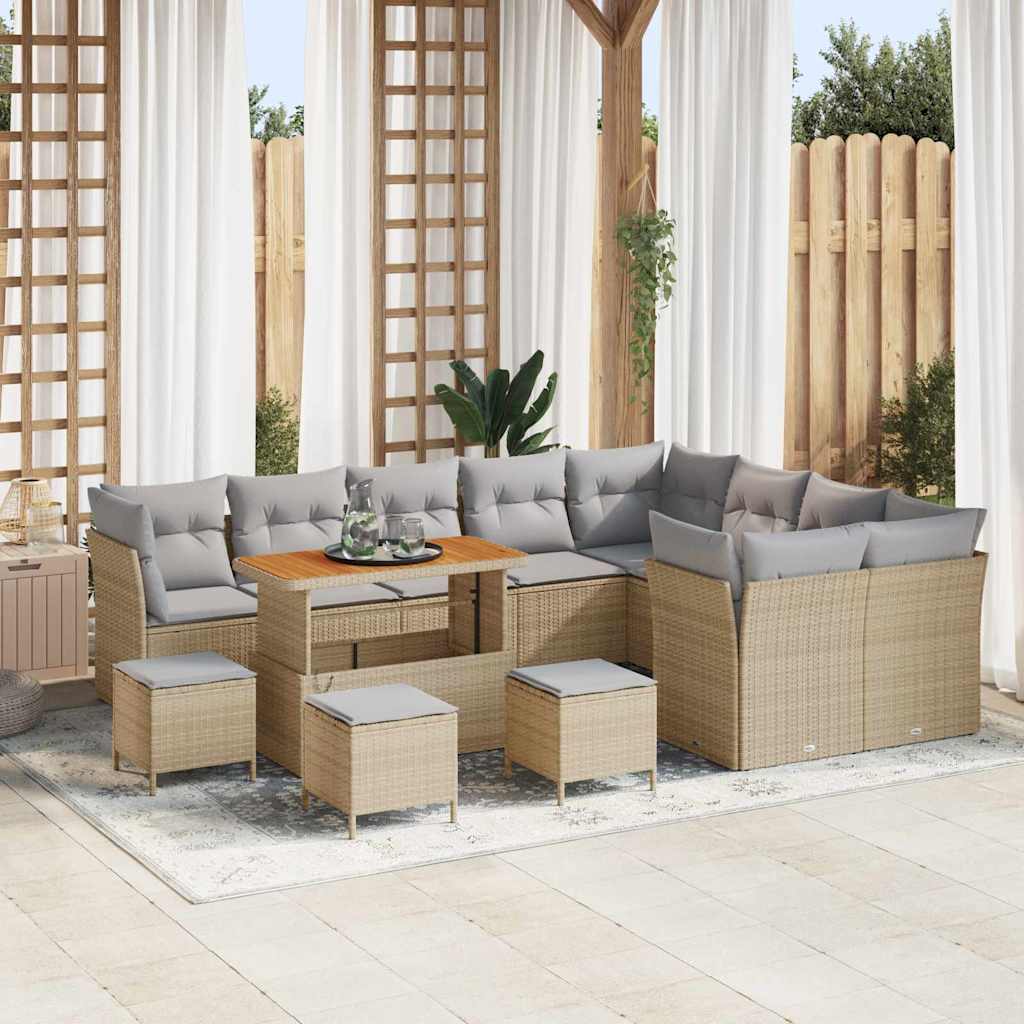 Gartensofa-set 13 stk. Beige Poly-Rattan
