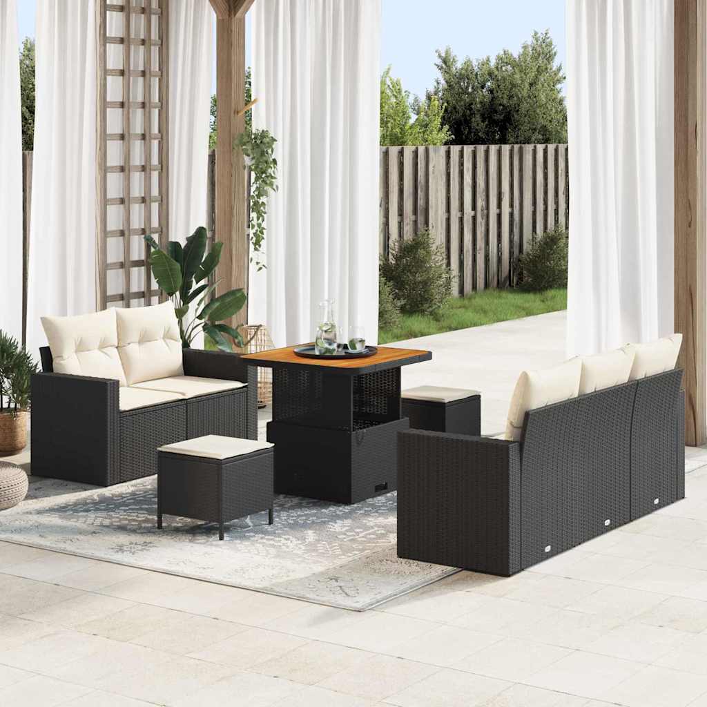 Gartensofa-set mit Kissen 8 pcs Schwarz Poly-Rattan