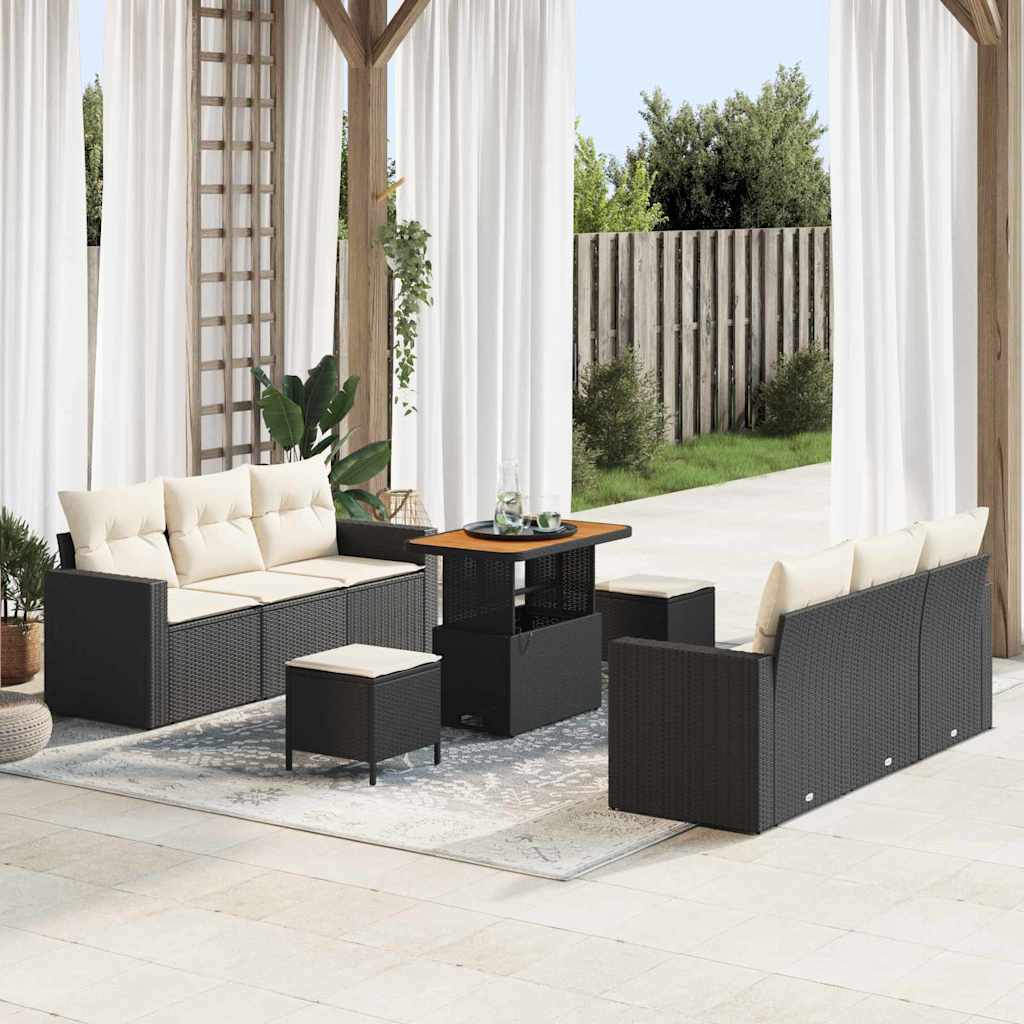 Gartensofa-set 9 stk. Schwarz Poly-Rattan