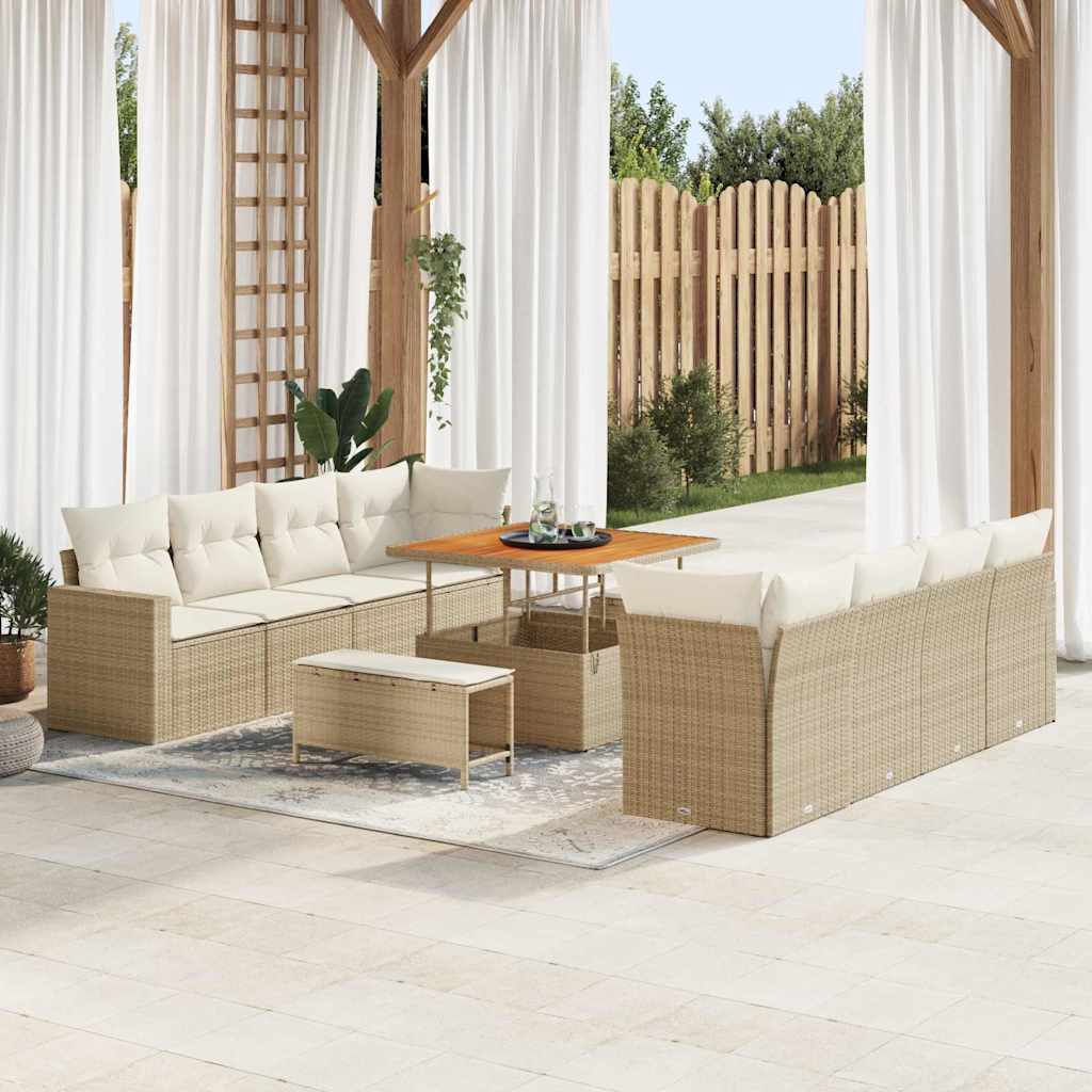 Gartensofa-set 11 stk. Beige Poly-Rattan