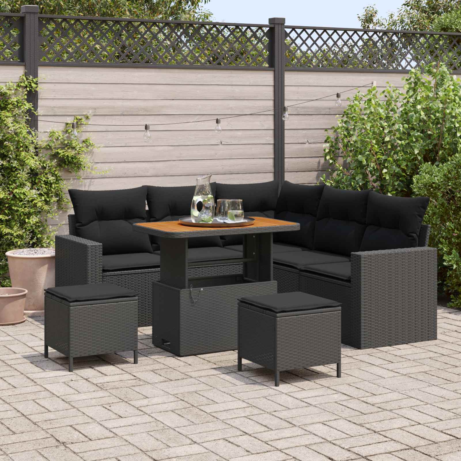 Gartensofa-set 8 stk. Schwarz Poly-Rattan