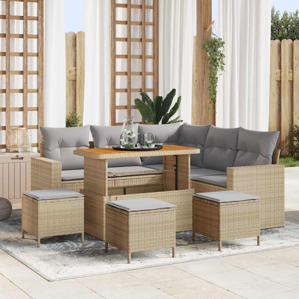 Gartensofa-set 9 stk. Beige Poly-Rattan
