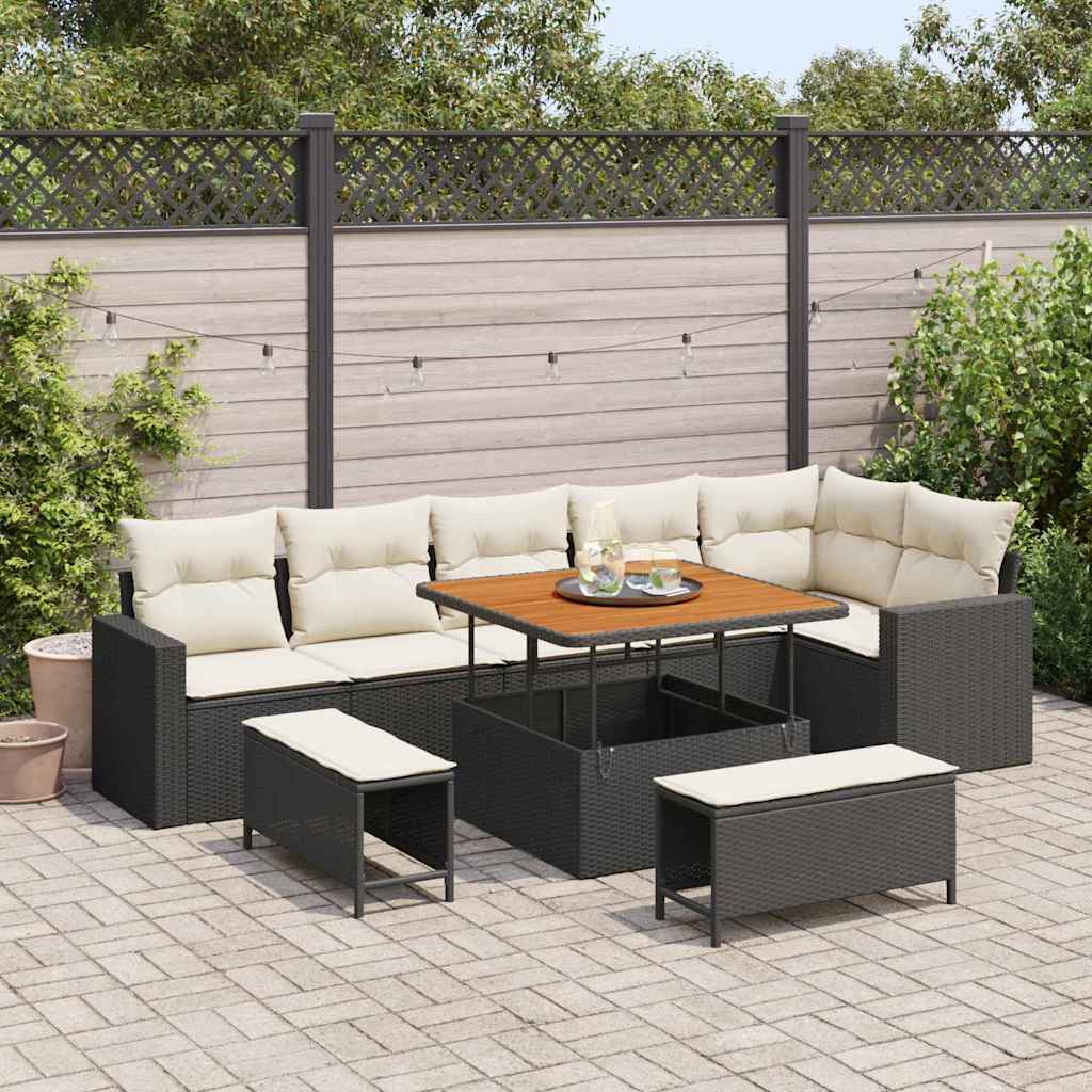 Gartensofa-set 9 stk. Schwarz Poly-Rattan