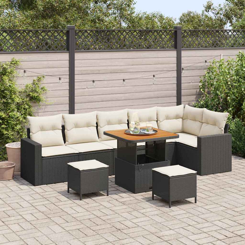Gartensofa-set 9 stk. Schwarz Poly-Rattan