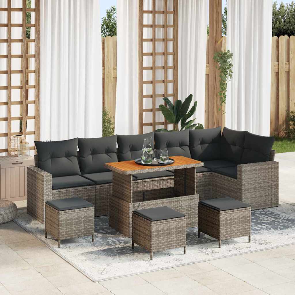 Gartensofa-set 10 stk. Grau Poly-Rattan