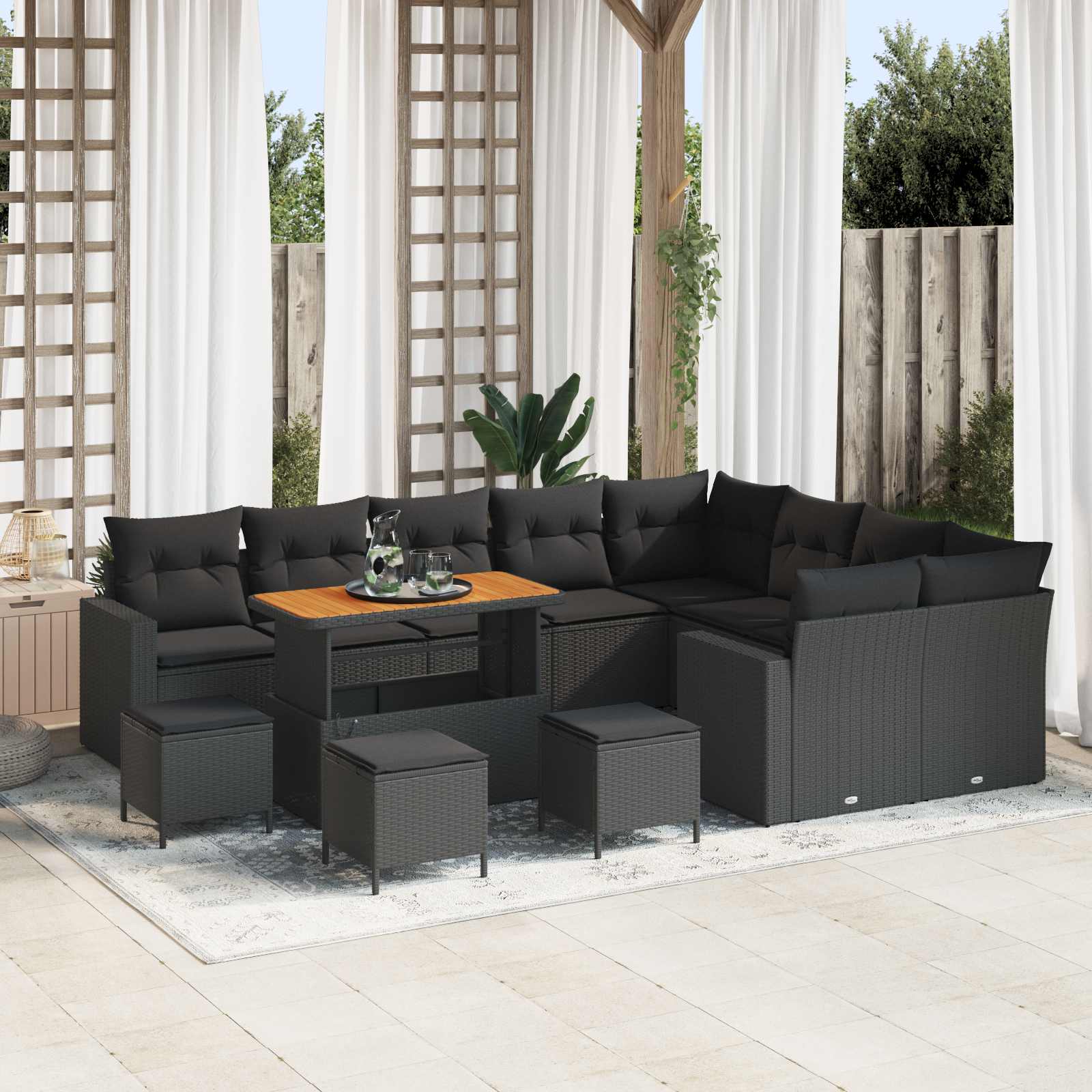 Gartensofa-set 13 stk. Schwarz Poly-Rattan