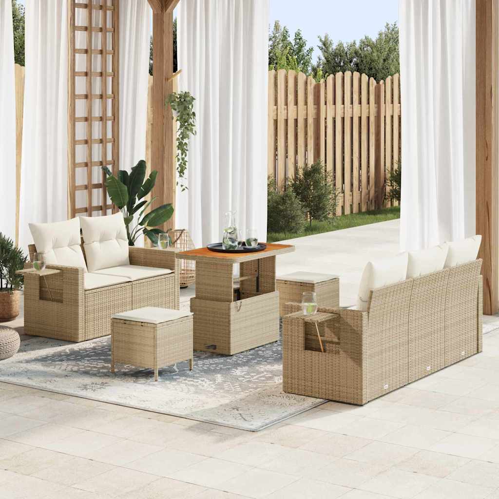 Gartensofa-set 8 stk. Beige Poly-Rattan