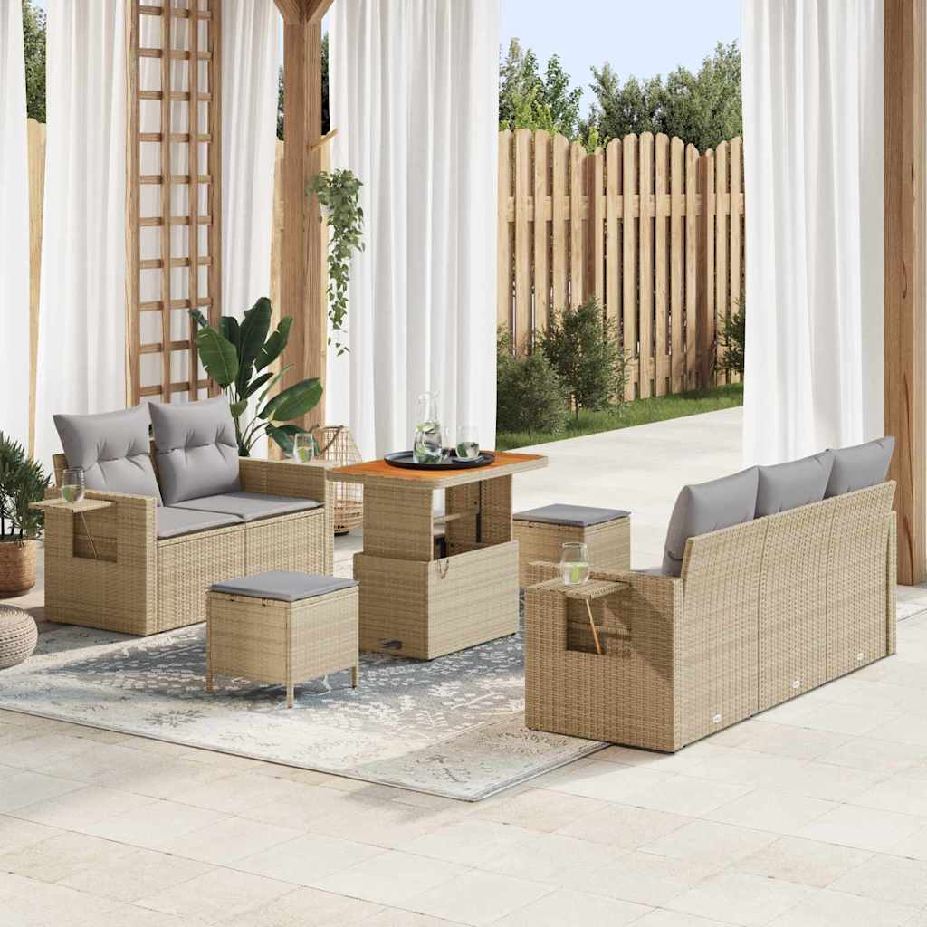 Gartensofa-set 8 stk. Beige Poly-Rattan