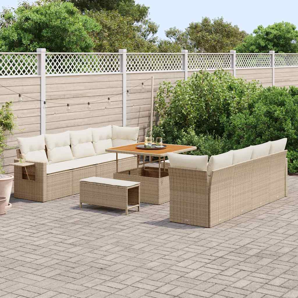 Gartensofa-set 11 stk. Beige Poly Rattan