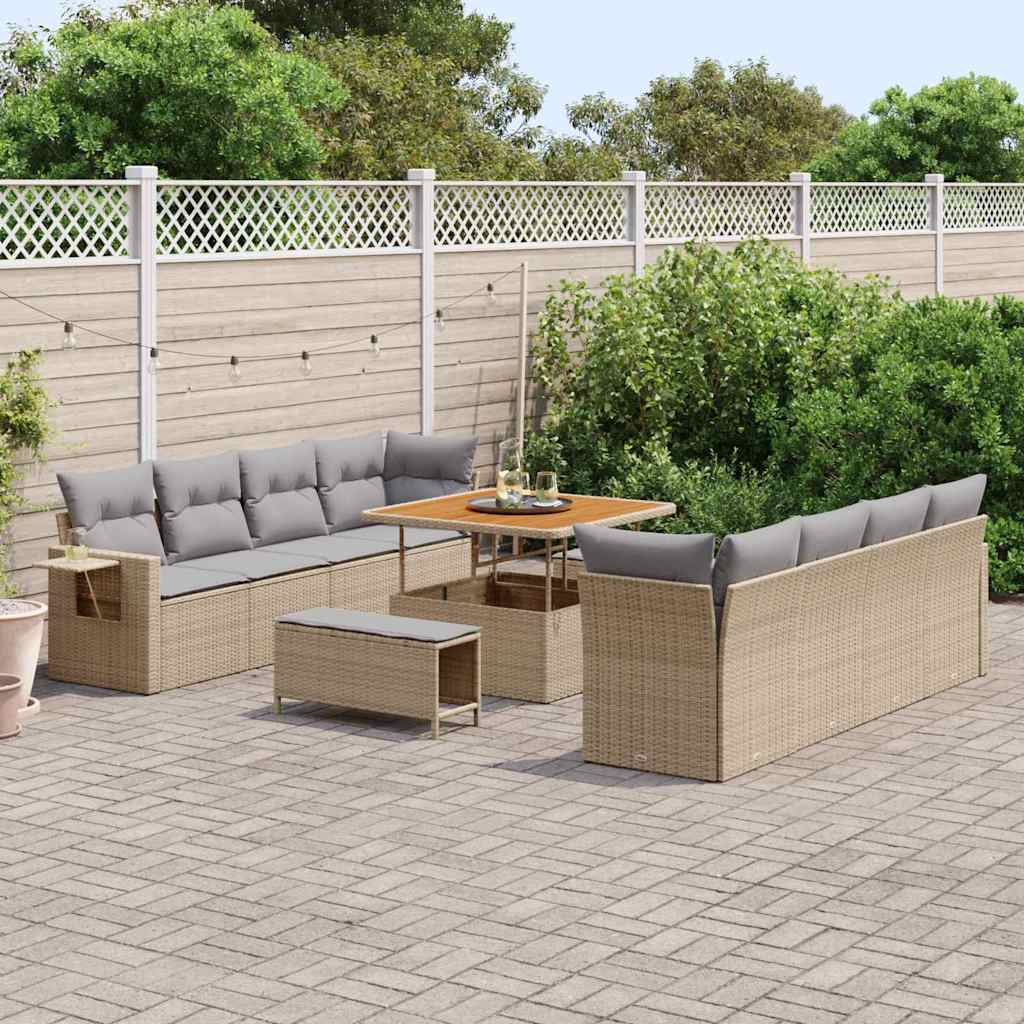 Gartensofa-set 11 stk. Beige Poly Rattan