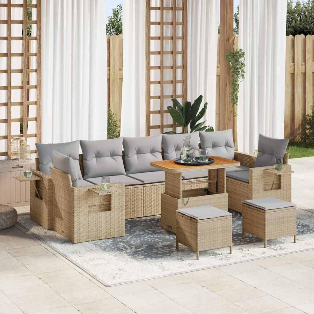 Gartensofa-set 10 stk. Beige Poly-Rattan