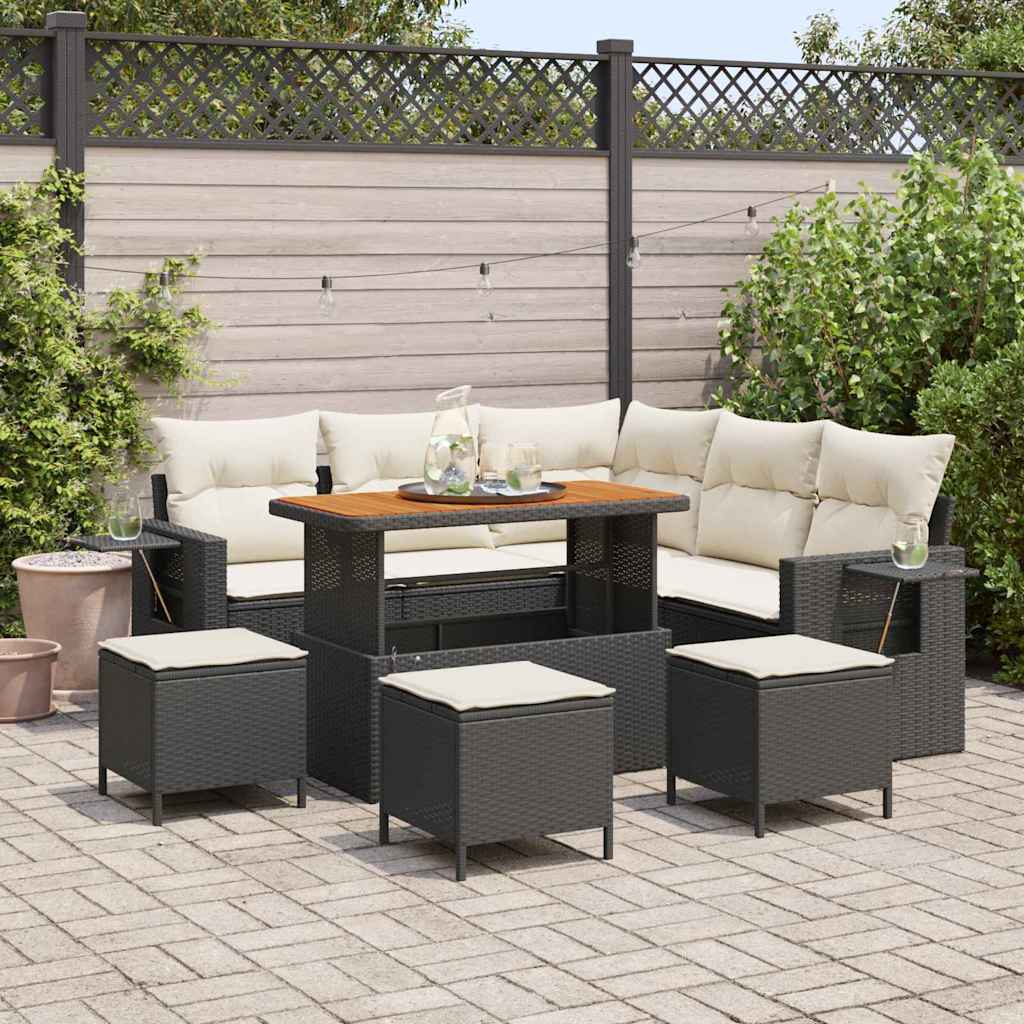 Gartensofa-set 9 stk. Schwarz Poly-Rattan