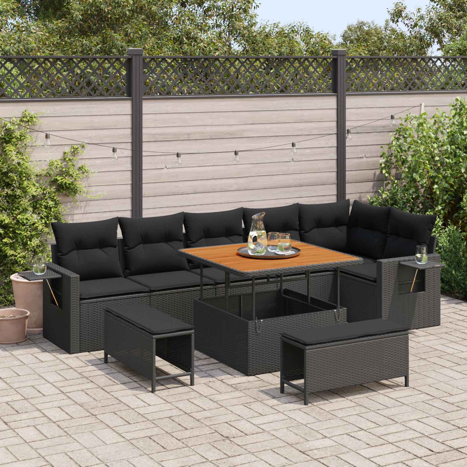 Gartensofa-set 9 stk. Schwarz Poly-Rattan