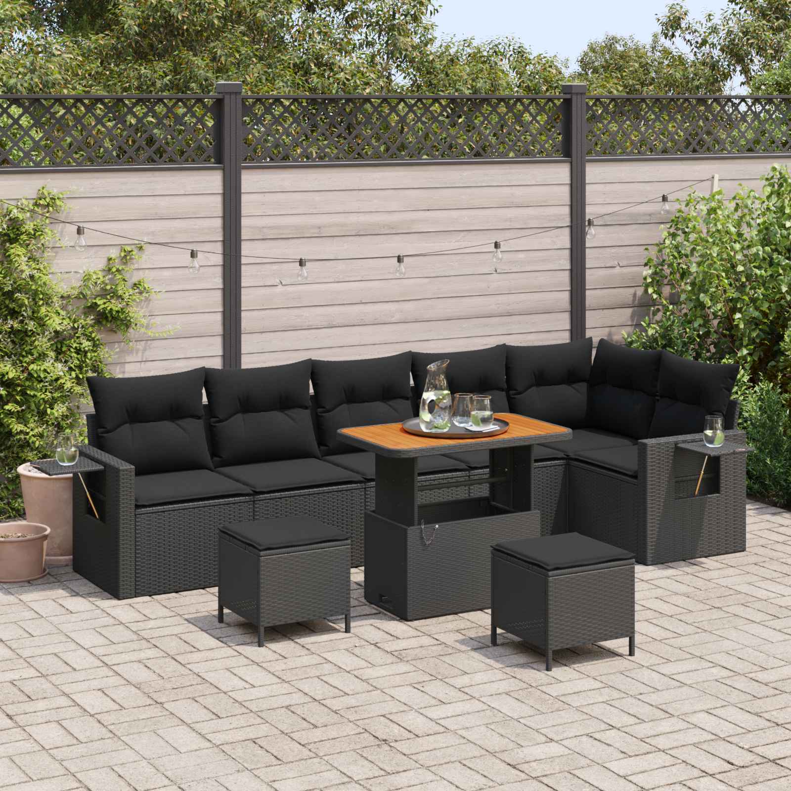 Gartensofa-set 9 stk. Schwarz Poly-Rattan