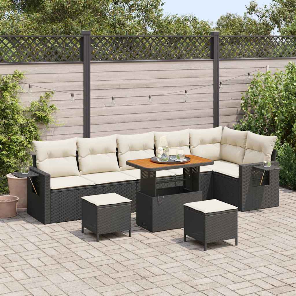Gartensofa-set 9 stk. Schwarz Poly-Rattan