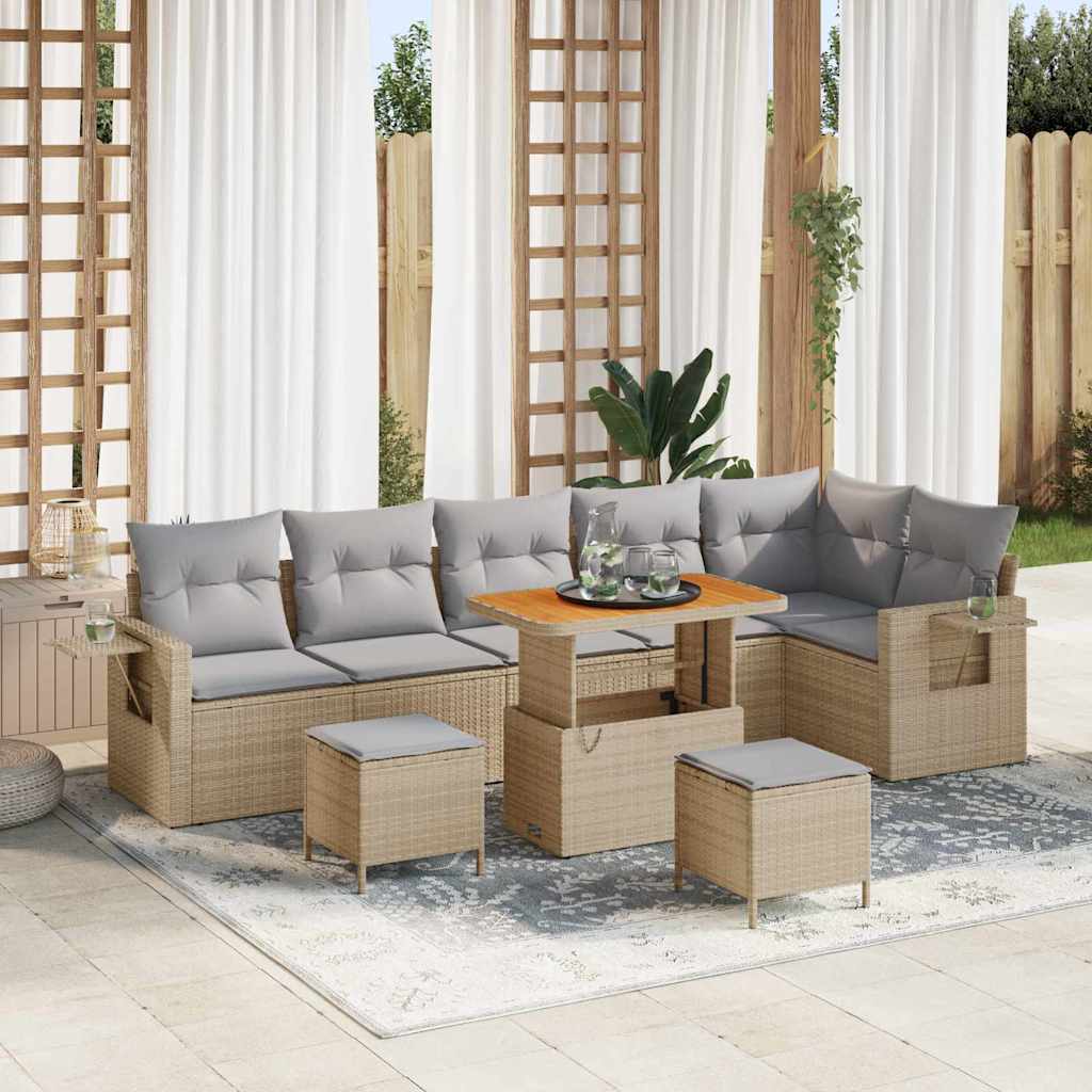 Gartensofa-set 9 stk. Beige Poly-Rattan