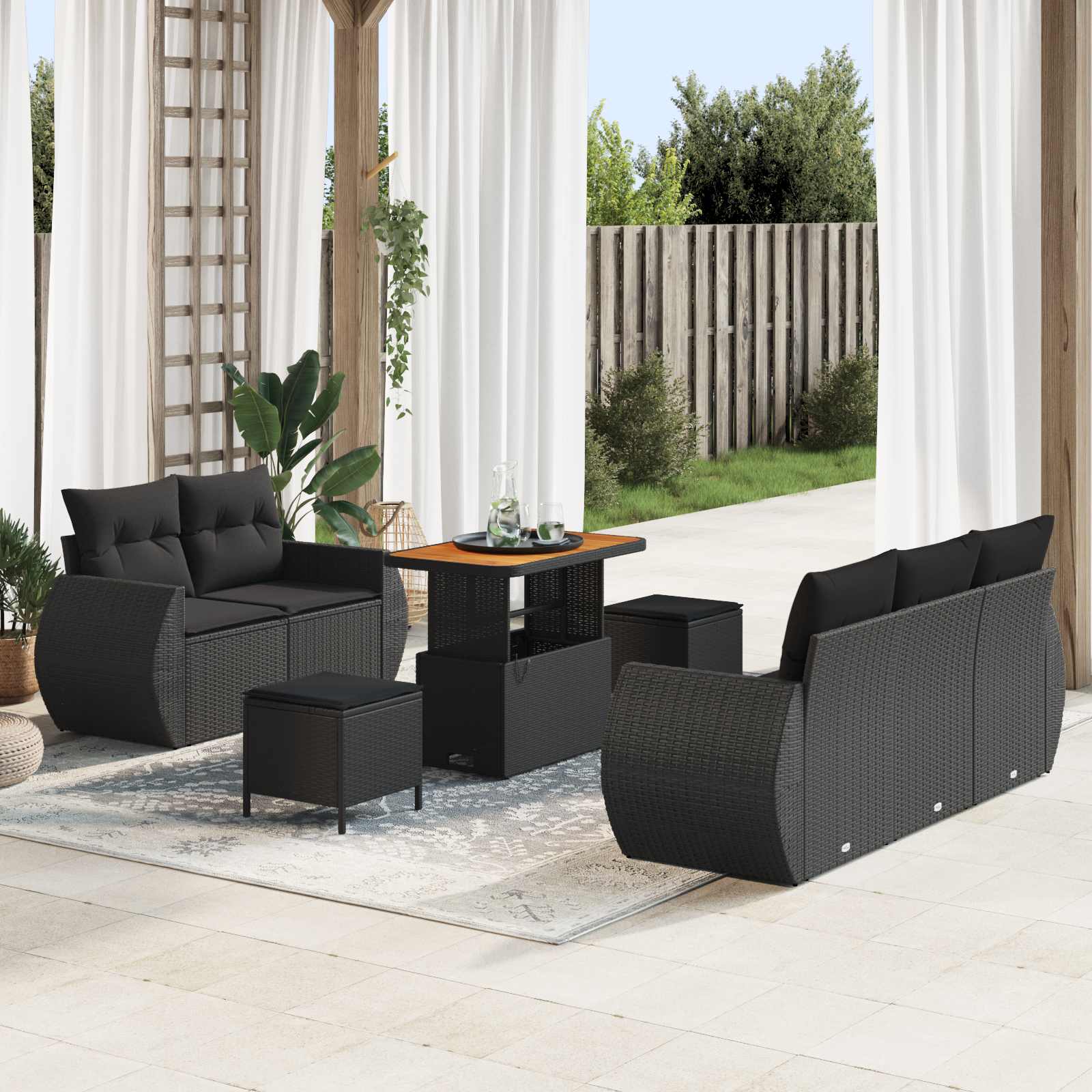 Gartensofa-set 8 stk. Schwarz Poly-Rattan