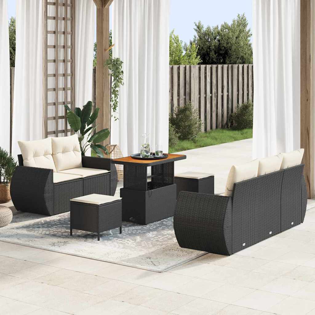 Gartensofa-set 8 stk. Schwarz Poly-Rattan