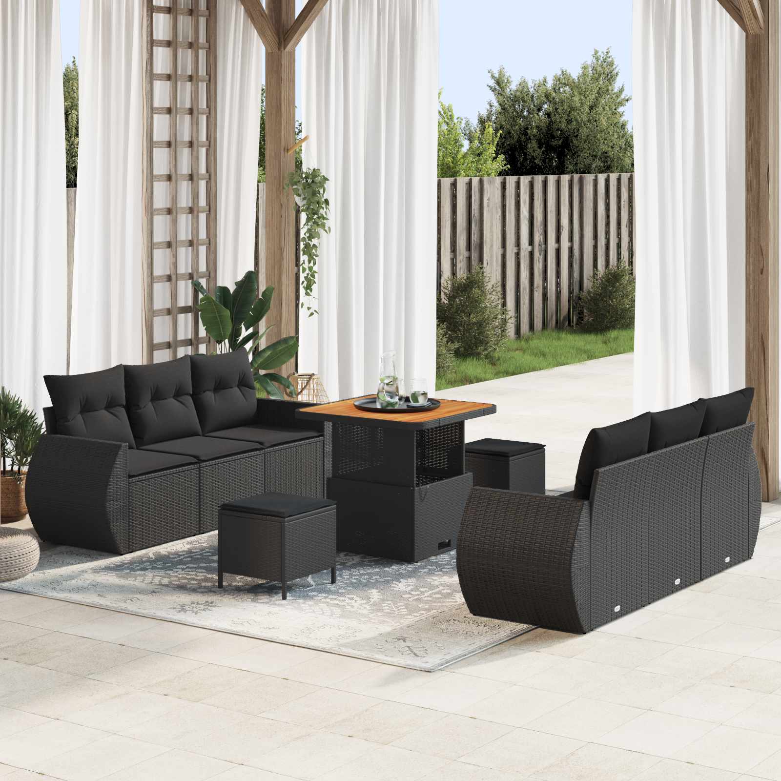 Gartensofa-set 9 stk. Schwarz Poly-Rattan
