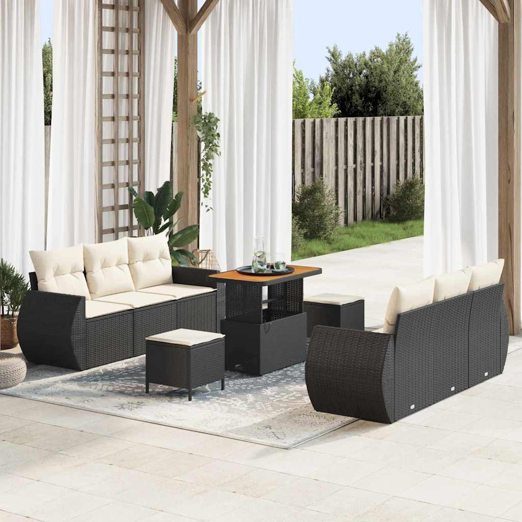 Gartensofa-set 9 stk. Schwarz Poly-Rattan