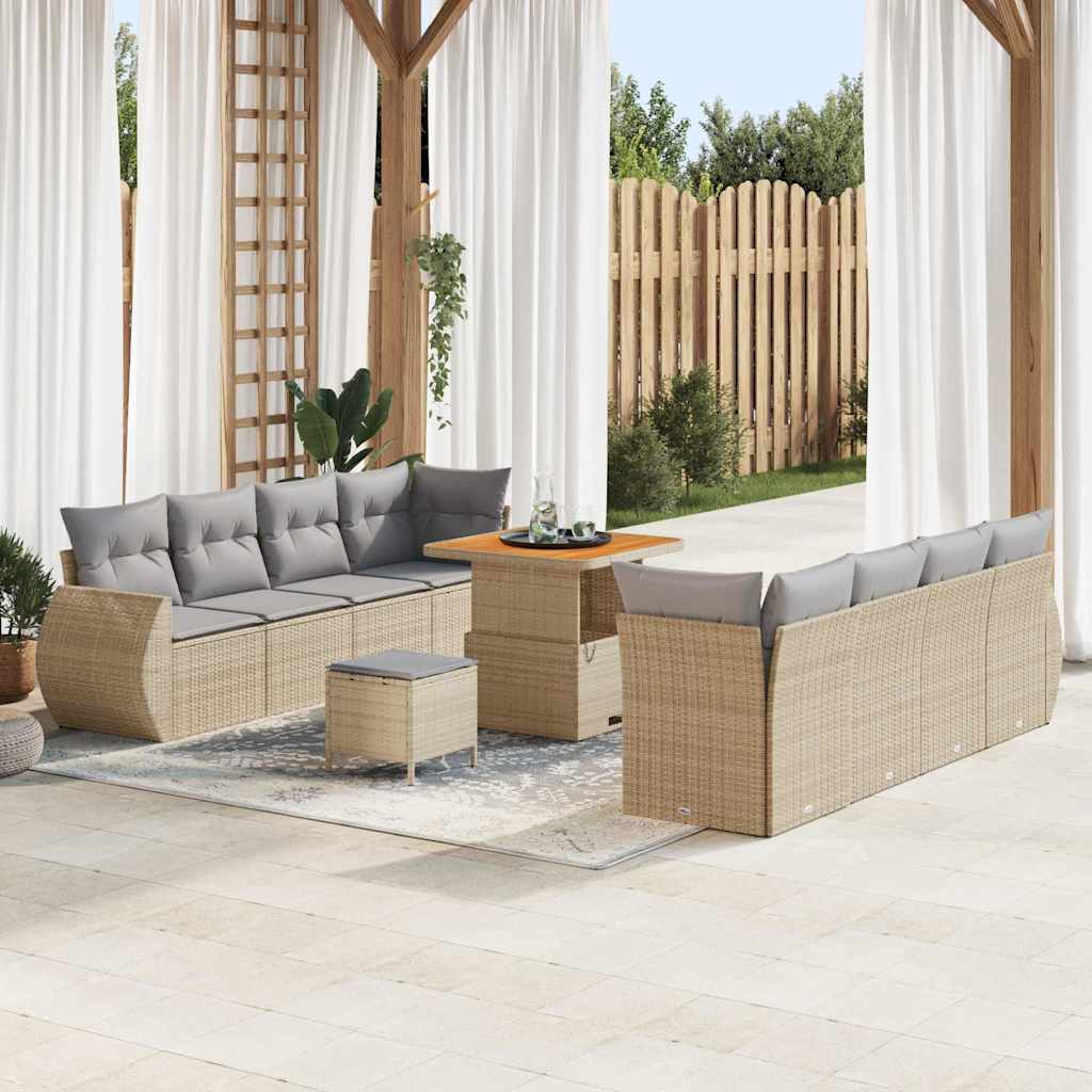 Gartensofa-set 11 stk. Beige Poly-Rattan