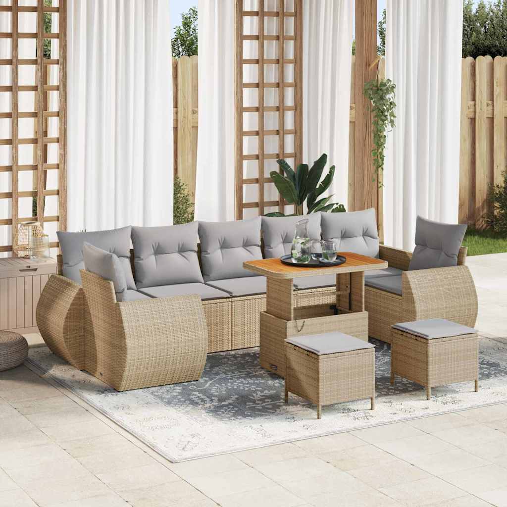 Gartensofa-set 10 stk. Beige Poly-Rattan