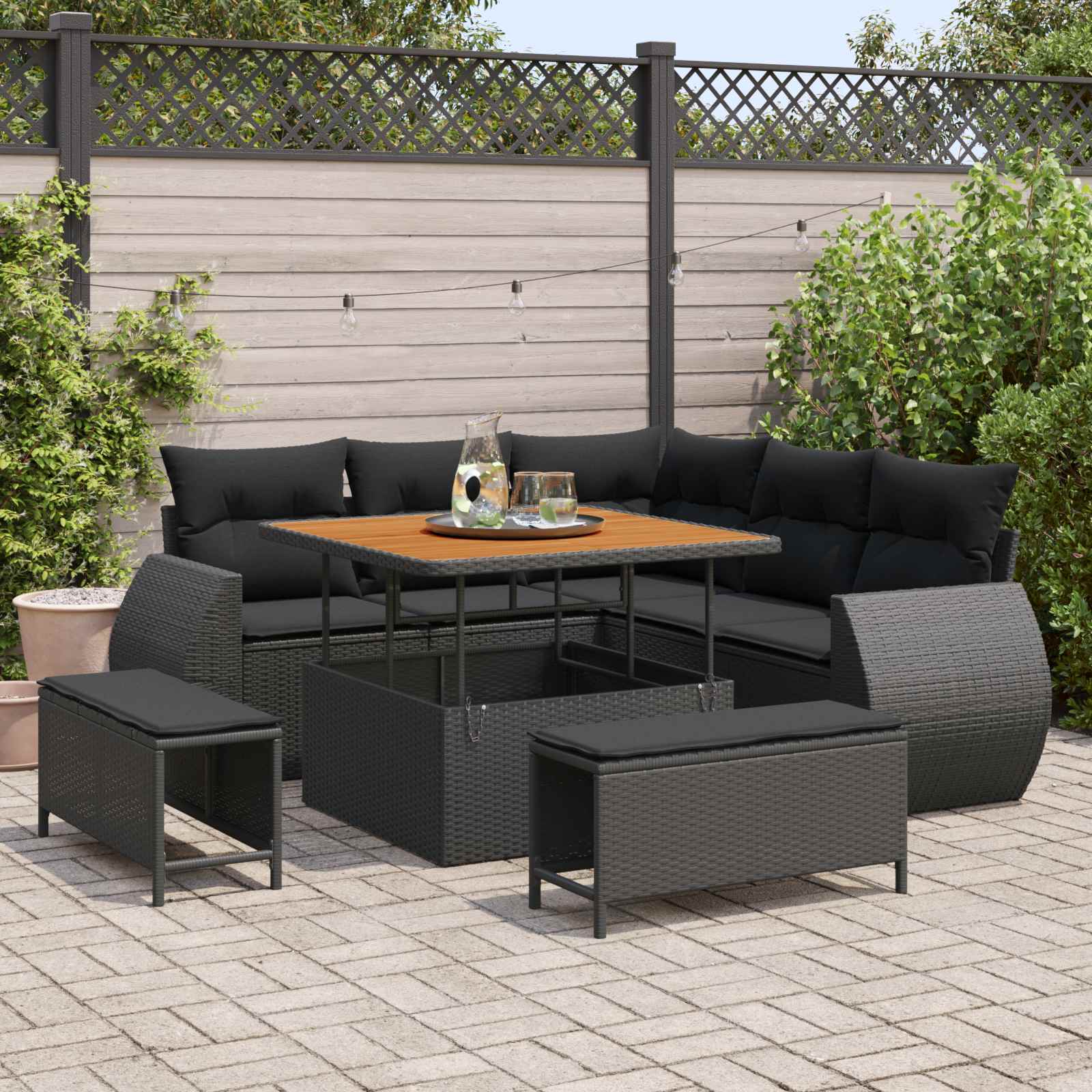 Gartensofa-set 8 stk. Schwarz Poly-Rattan