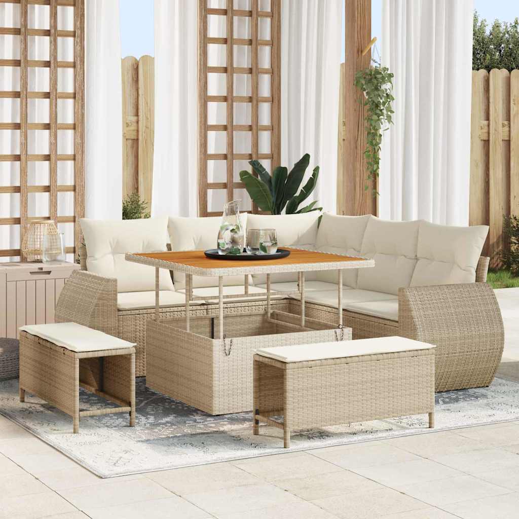 Gartensofa-set 8 stk. Beige Poly-Rattan