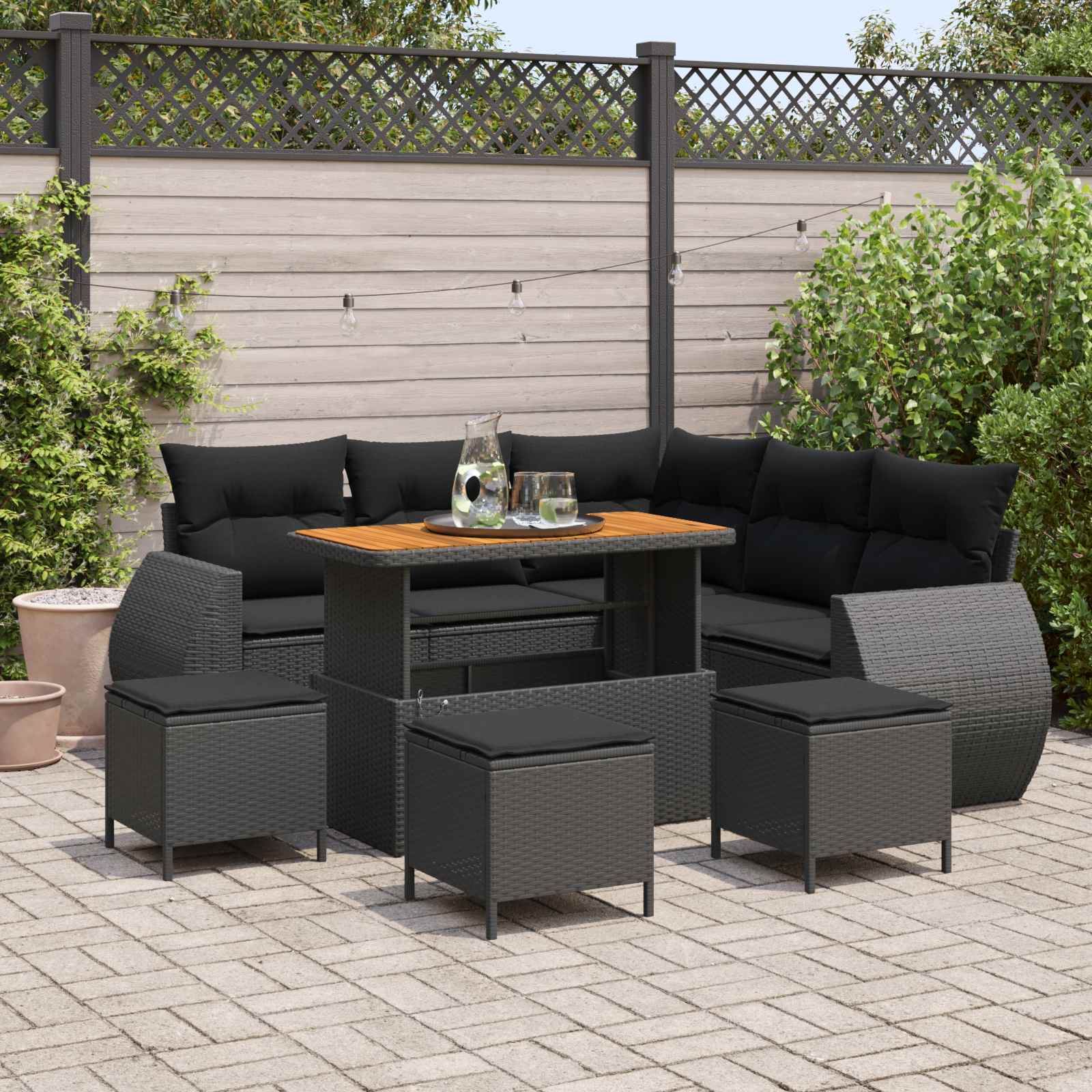Gartensofa-set 9 stk. Schwarz Poly-Rattan