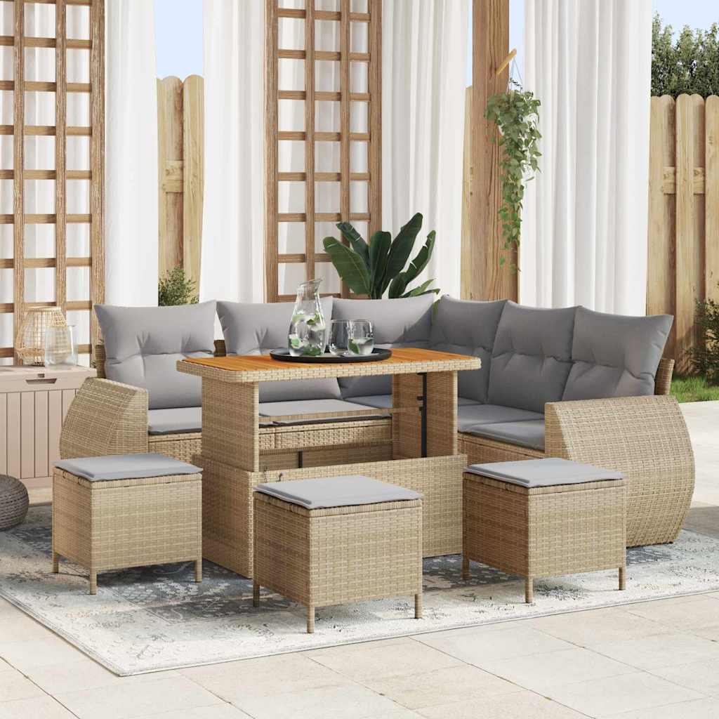Gartensofa-set 9 stk. Beige Poly-Rattan