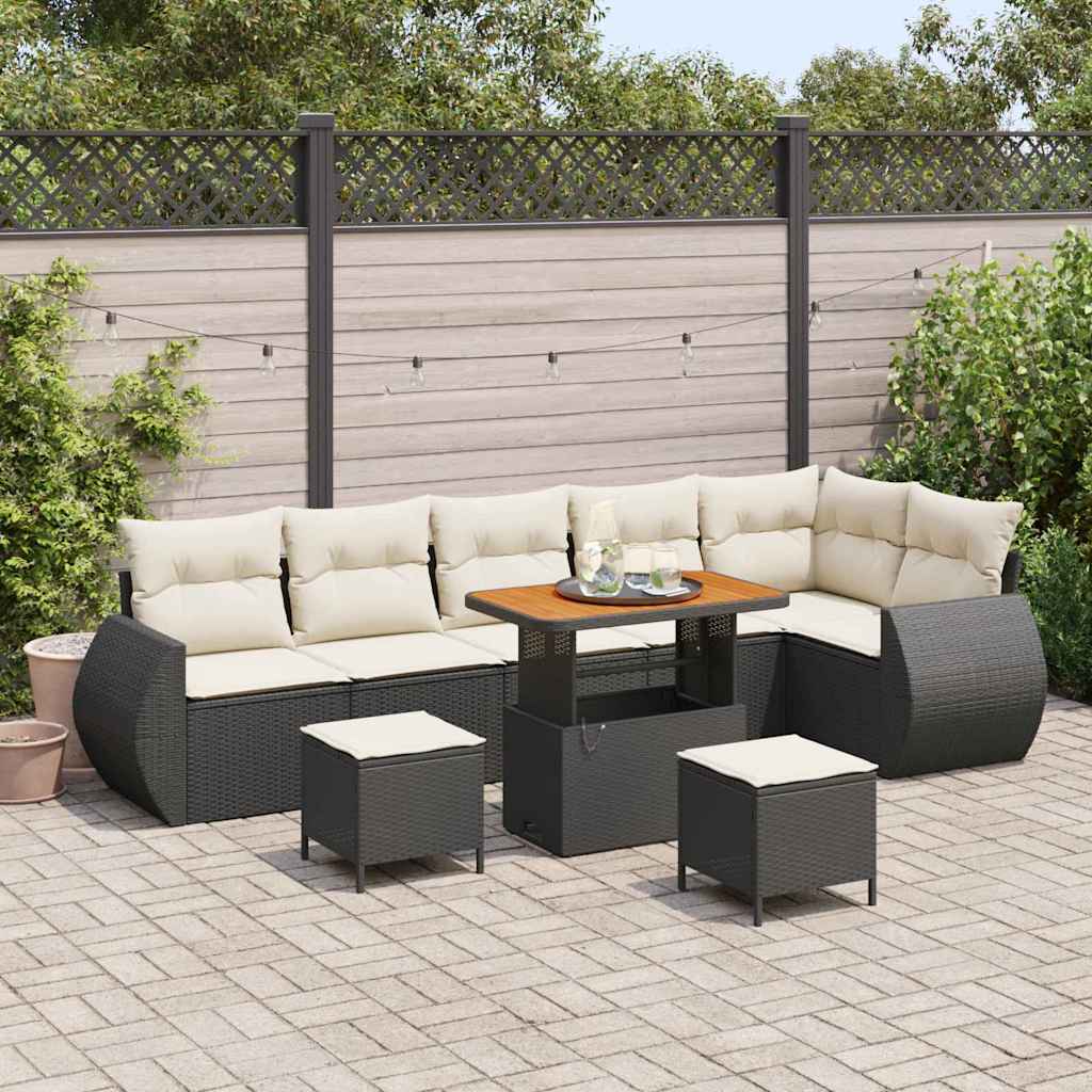 Gartensofa-set 9 stk. Schwarz Poly-Rattan