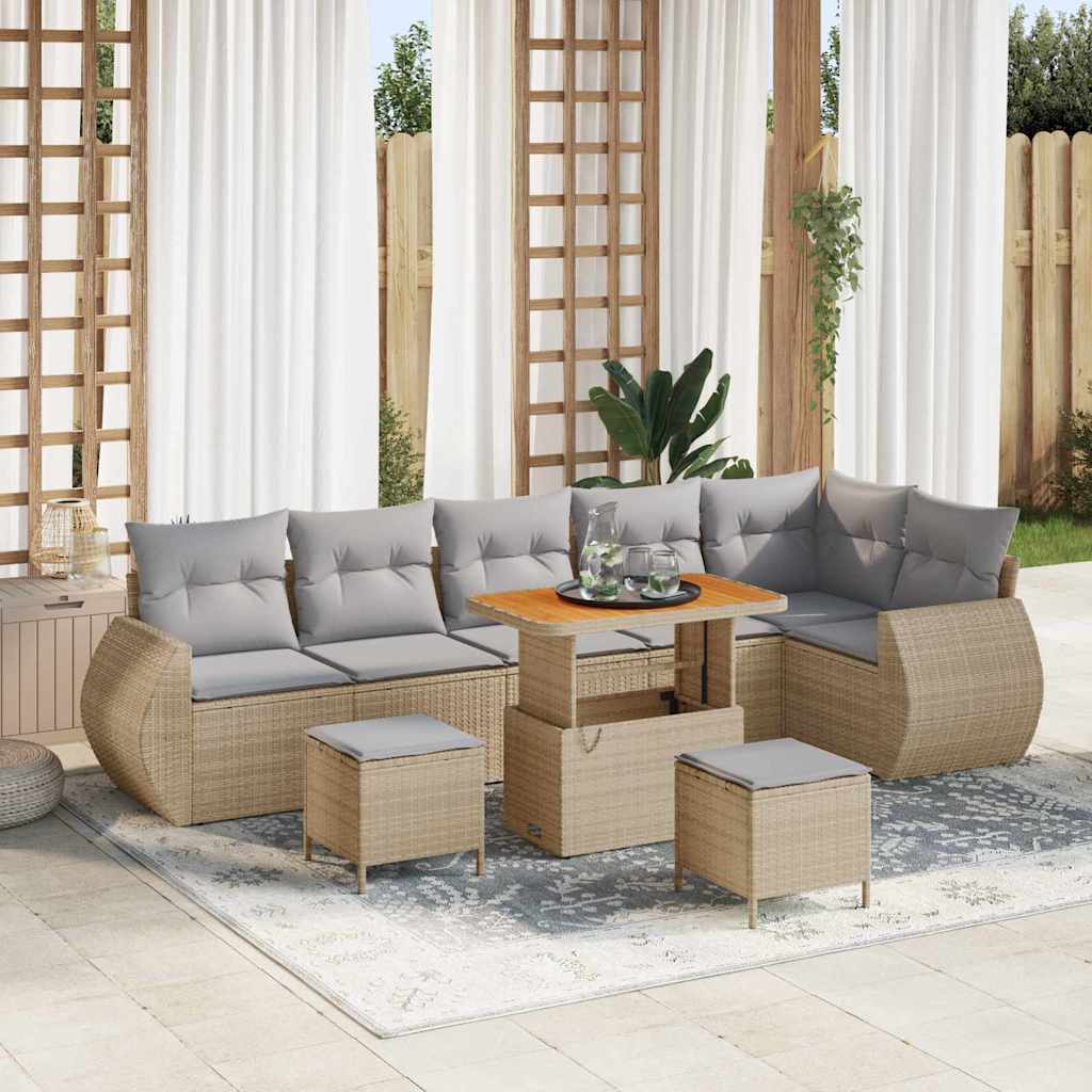 Gartensofa-set 9 stk. Beige Poly-Rattan