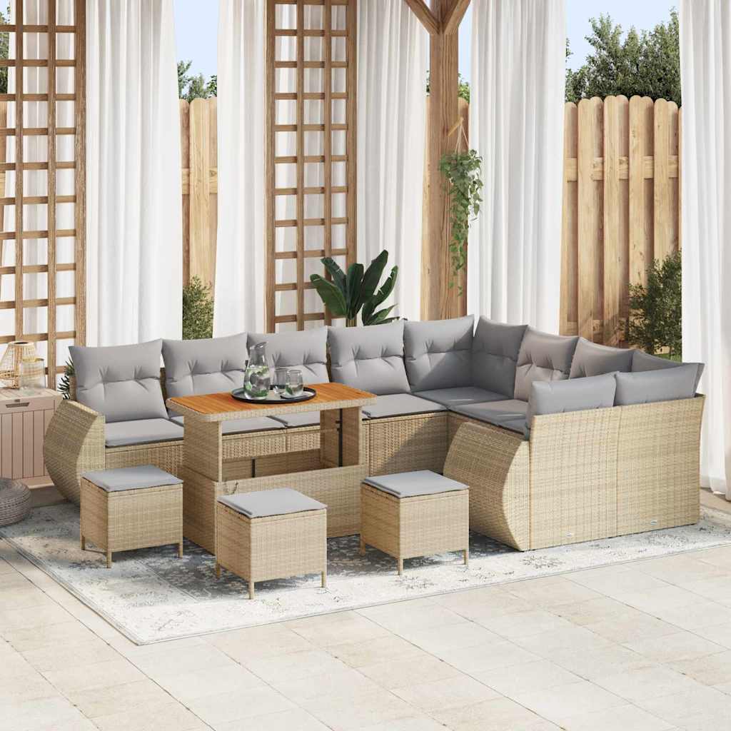 Gartensofa-set 13 stk. Beige Poly-Rattan