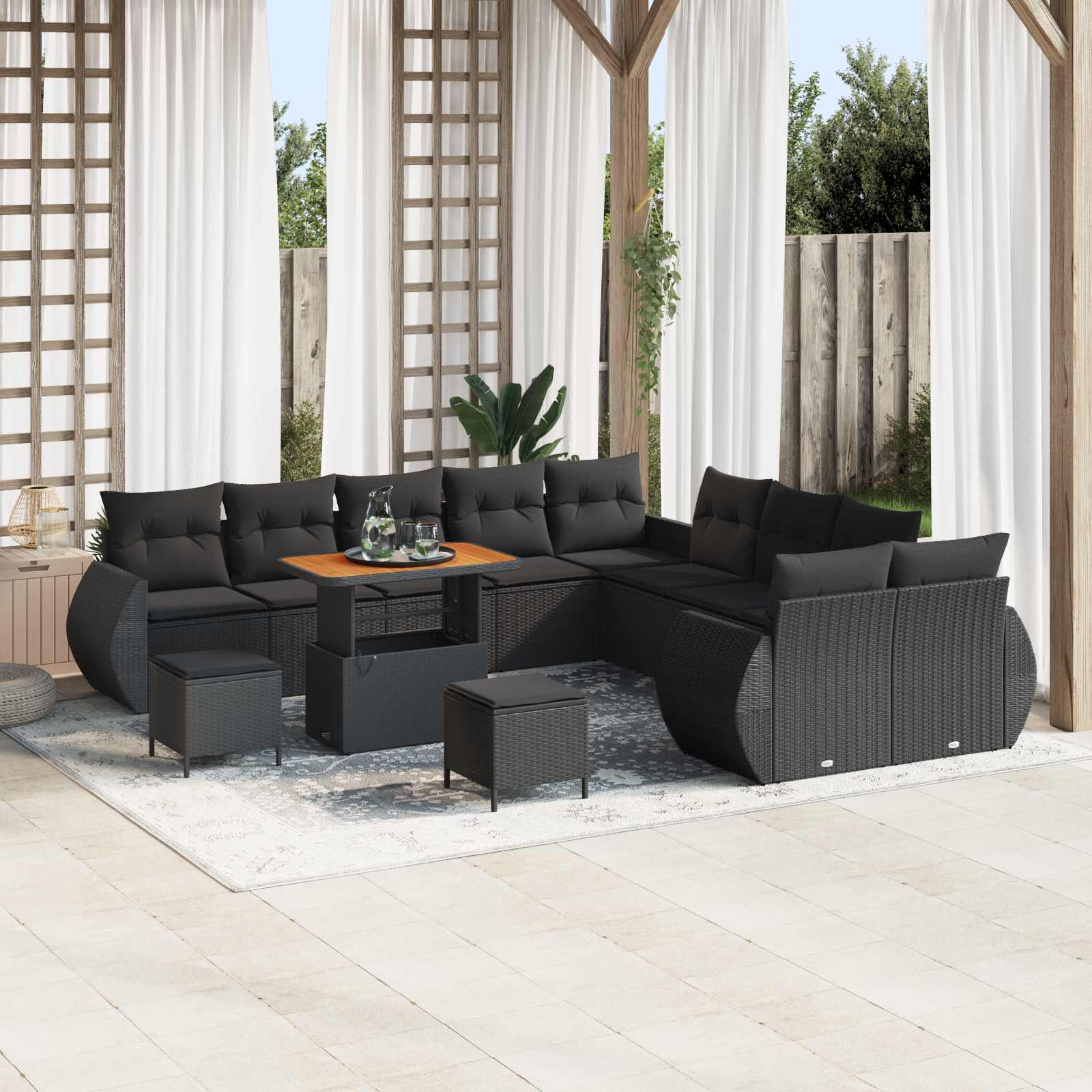 Gartensofa-set 13 stk. Schwarz Poly-Rattan