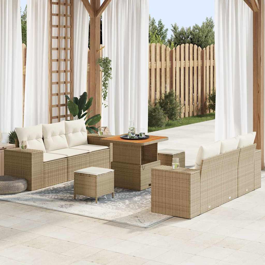 Gartensofa-set 9 stk. Beige Poly Rattan