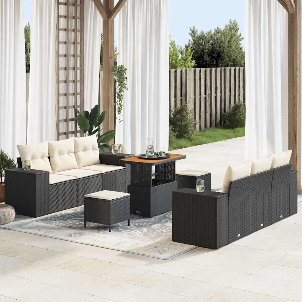 Gartensofa-set 9 stk. Schwarz Poly Rattan