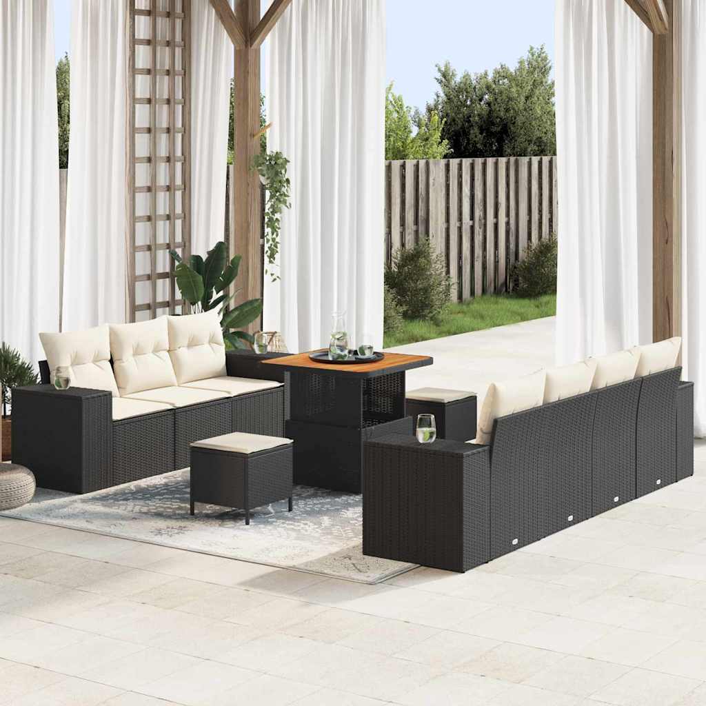 Gartensofa-set 10 stk. Schwarz Poly-Rattan