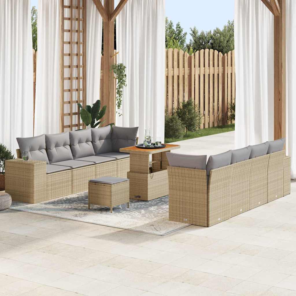 Gartensofa-set 11 stk. Beige Poly-Rattan