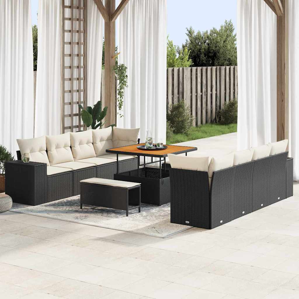 Gartensofa-set 11 stk. Schwarz Poly-Rattan
