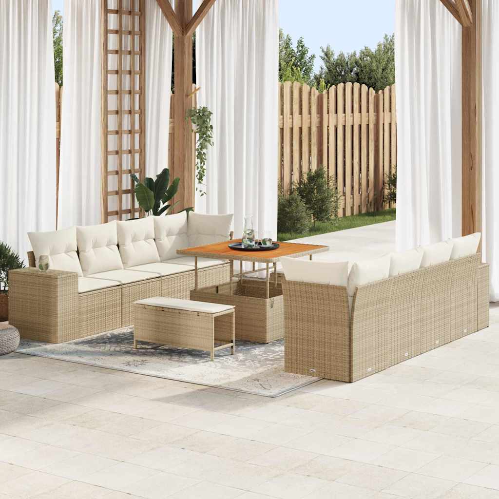 Gartensofa-set 11 stk. Beige Poly-Rattan