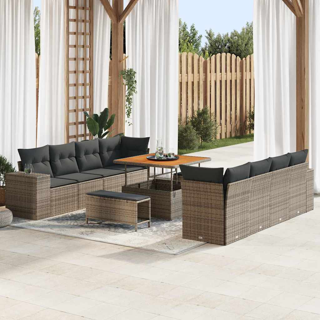 Gartensofa-set 11 stk. Grau Poly-Rattan