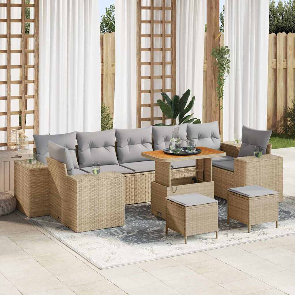 Gartensofa-set 10 stk. Beige Poly-Rattan